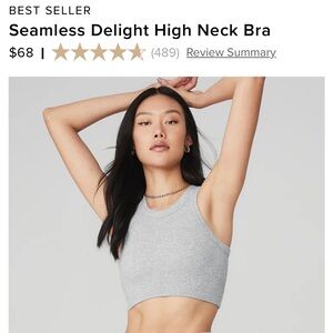 Alo seamless delight high neck bra size xs, grey